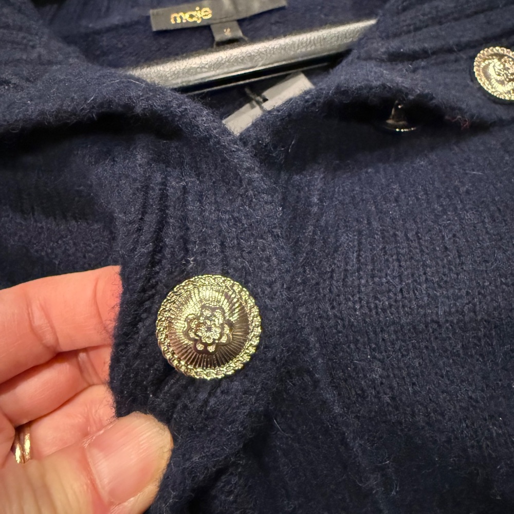 Maje Navy Cardigan Sweater Sz 2 - Picture 6 of 6